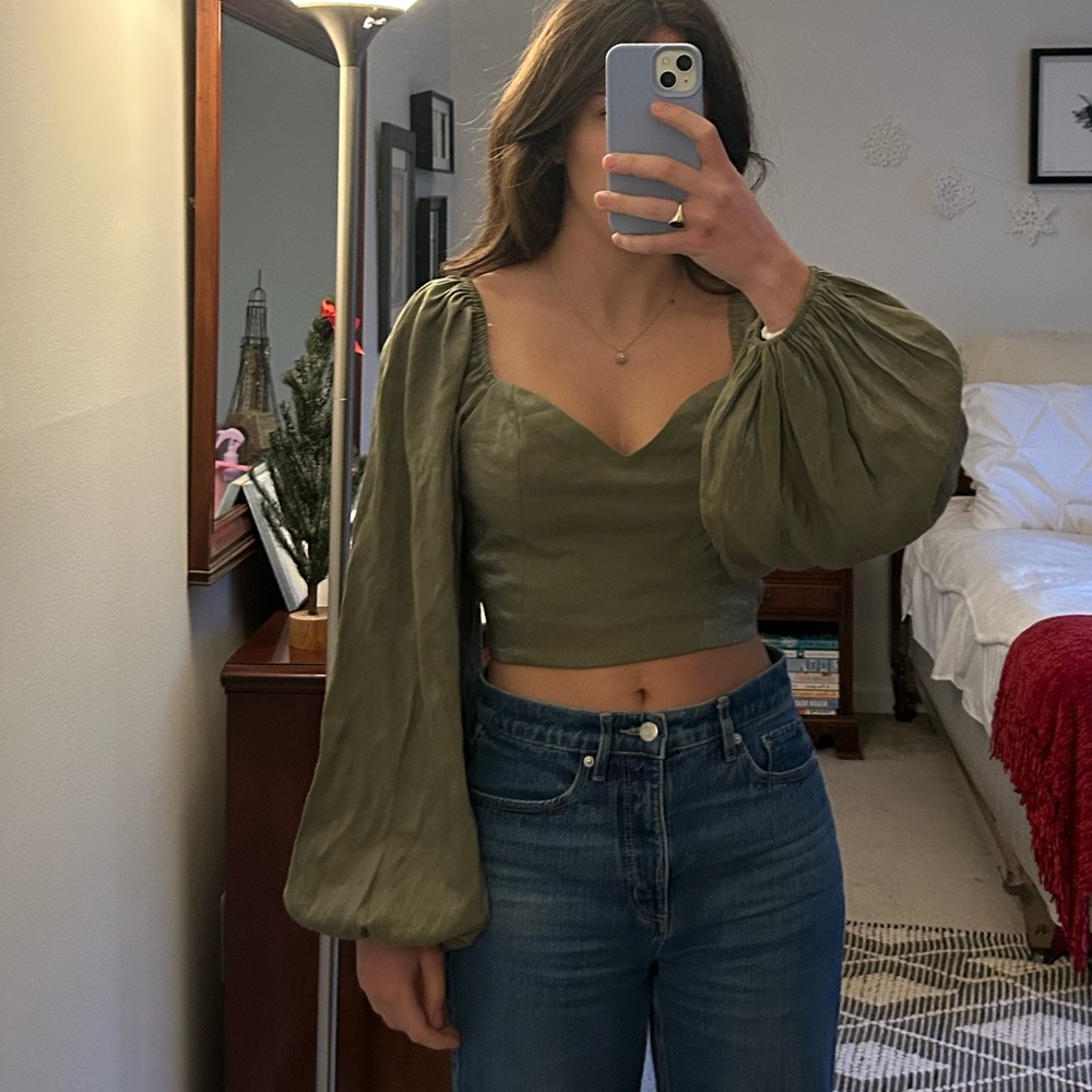 Chic Olive Puff Sleeve Blouse